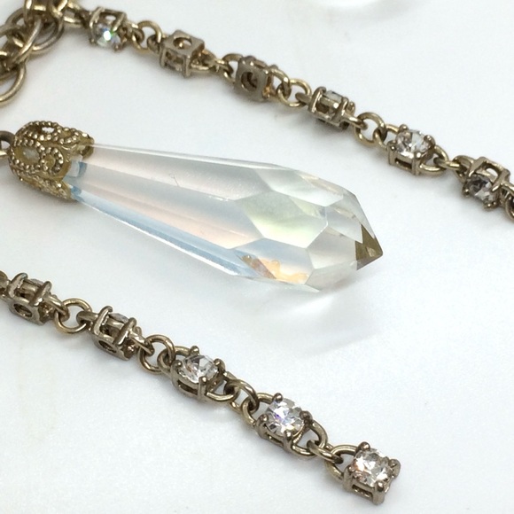 VINTAGE ANN TAYLOR AB AURORA BOREALIS BEAD CHAIN DANGLE NECKLACE GOLD TONE BELT - Picture 11 of 15